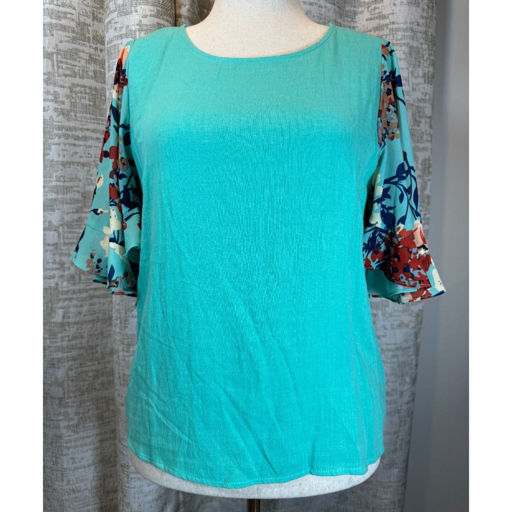UMGEE New Blue Linen Tunic Swing Top Relaxed Tiered 3/4 Sleeve Babydoll  Boho
